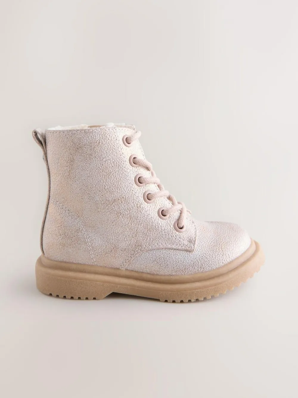 Next Wide Fit (G) Lace-Up Ankle Boots Pink Shimmer