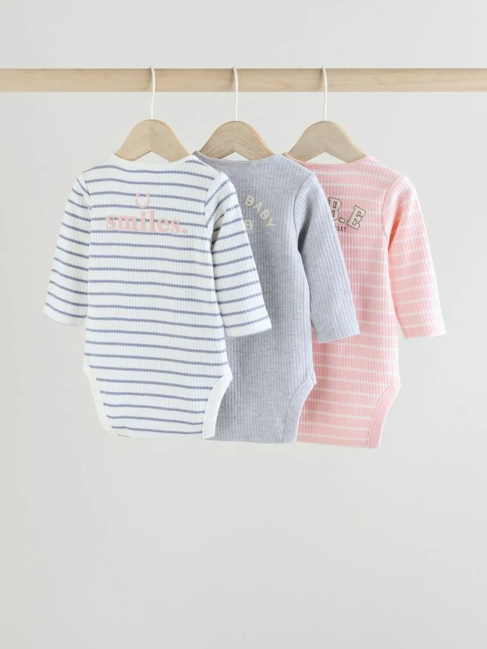 Sale Next 3 Pack Long Sleeve Baby Bodysuits Pink Slogan