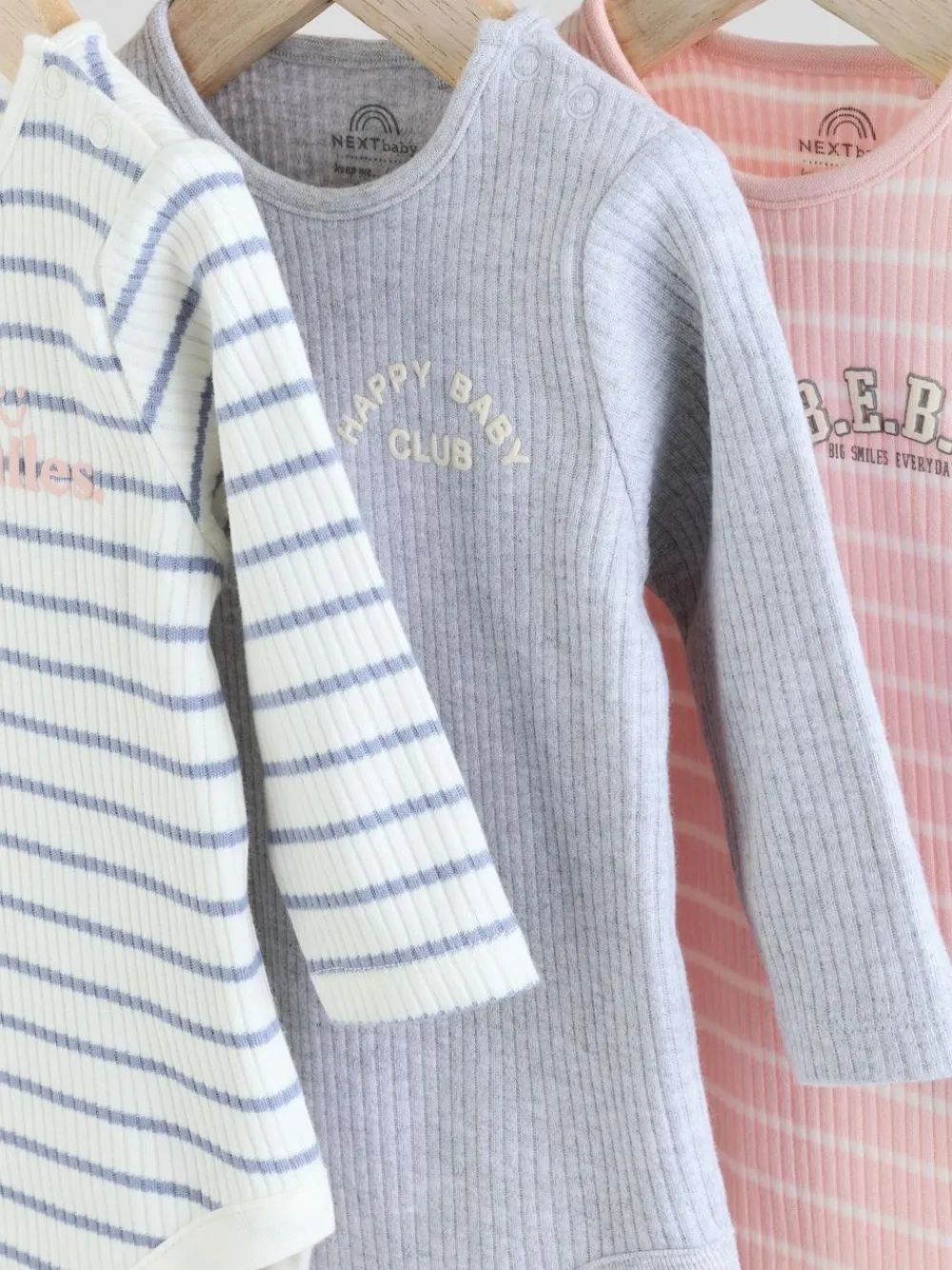 Sale Next 3 Pack Long Sleeve Baby Bodysuits Pink Slogan