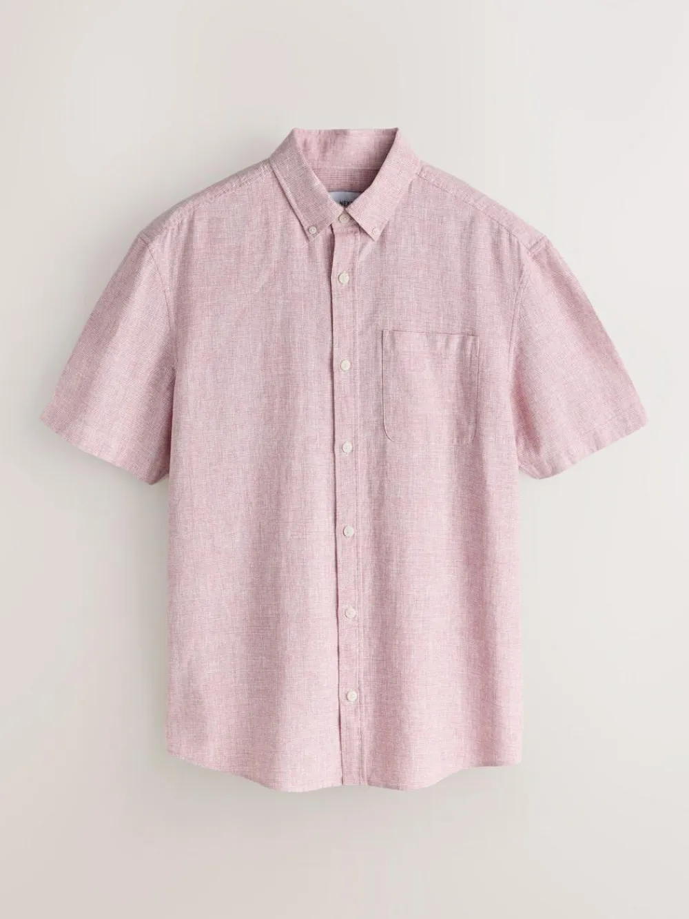 Hot Next Standard Collar Cotton Linen Blend Short Sleeve Shirt Pink