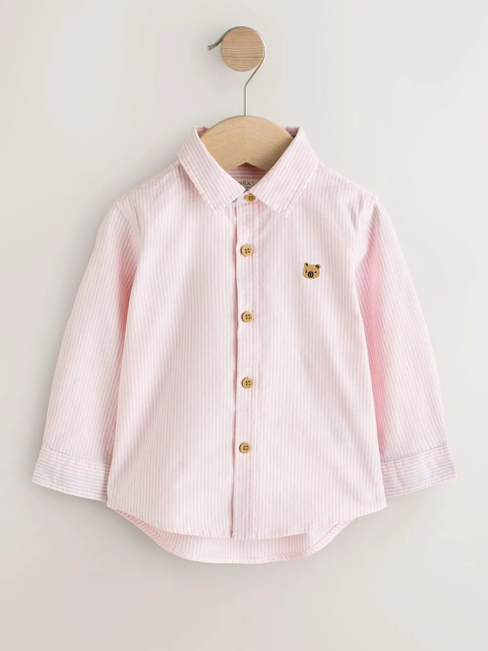 New Next Pink Stripe Character Long Sleeve Long Sleeve Oxford Shirt (3mths-7yrs)