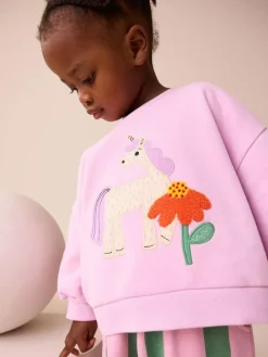 Sale Next Pink Stripe Unicorn Sweatshirt and Barrel Leg Joggers Set (3mths-7yrs)