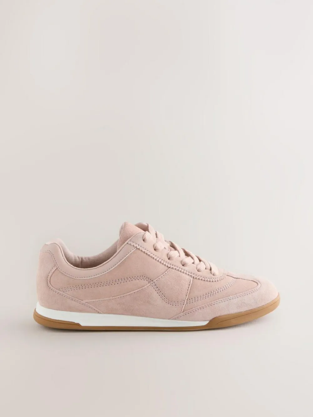 Hot Next Pink Suede Leather Stitch Panel Detail Lace Up Trainers