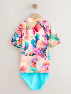 Next Pink Tropical Short Sleeve Sunsafe Rash Vest And Pant Swim Set (3-16yrs)^ Swimwear