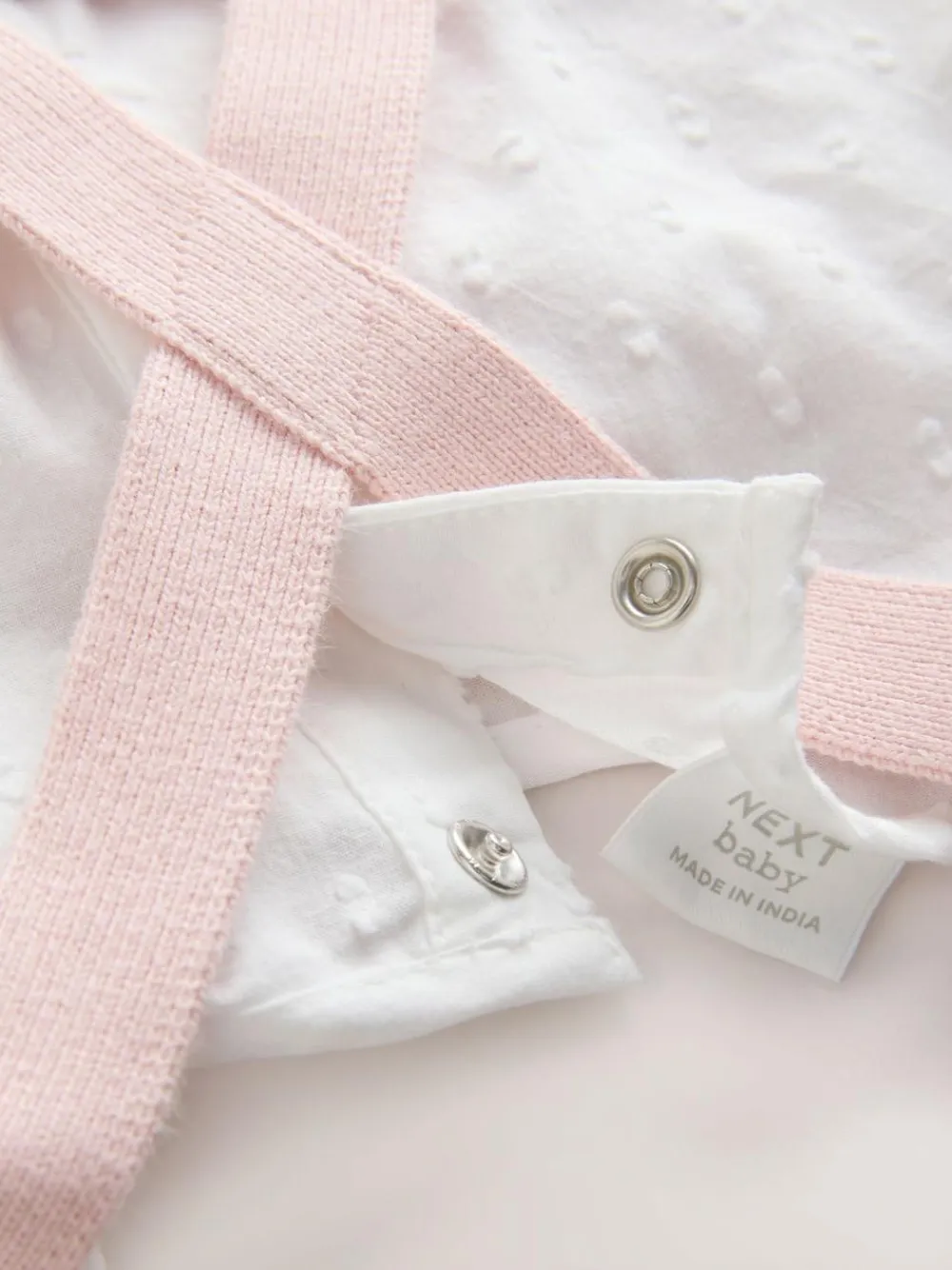 Best Next Pink/ White Baby Romper and Knitted Dungarees with Tights 3 Piece Set (0mths-2yrs)