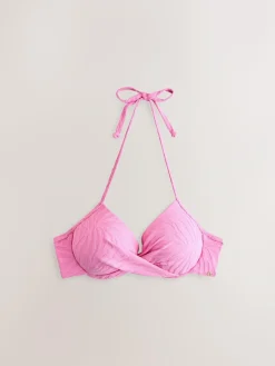 Next Pink Zebra Textured Padded Wired Plunge Bikini Top^Women Swimwear