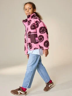 Online Next Zip Up Borg Jacket (3-16yrs) Pink/Berry Smiley