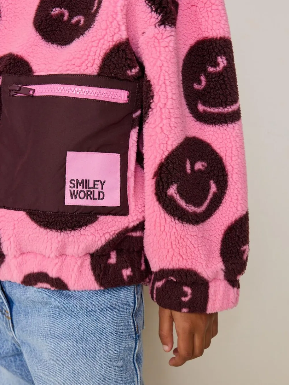 Online Next Zip Up Borg Jacket (3-16yrs) Pink/Berry Smiley