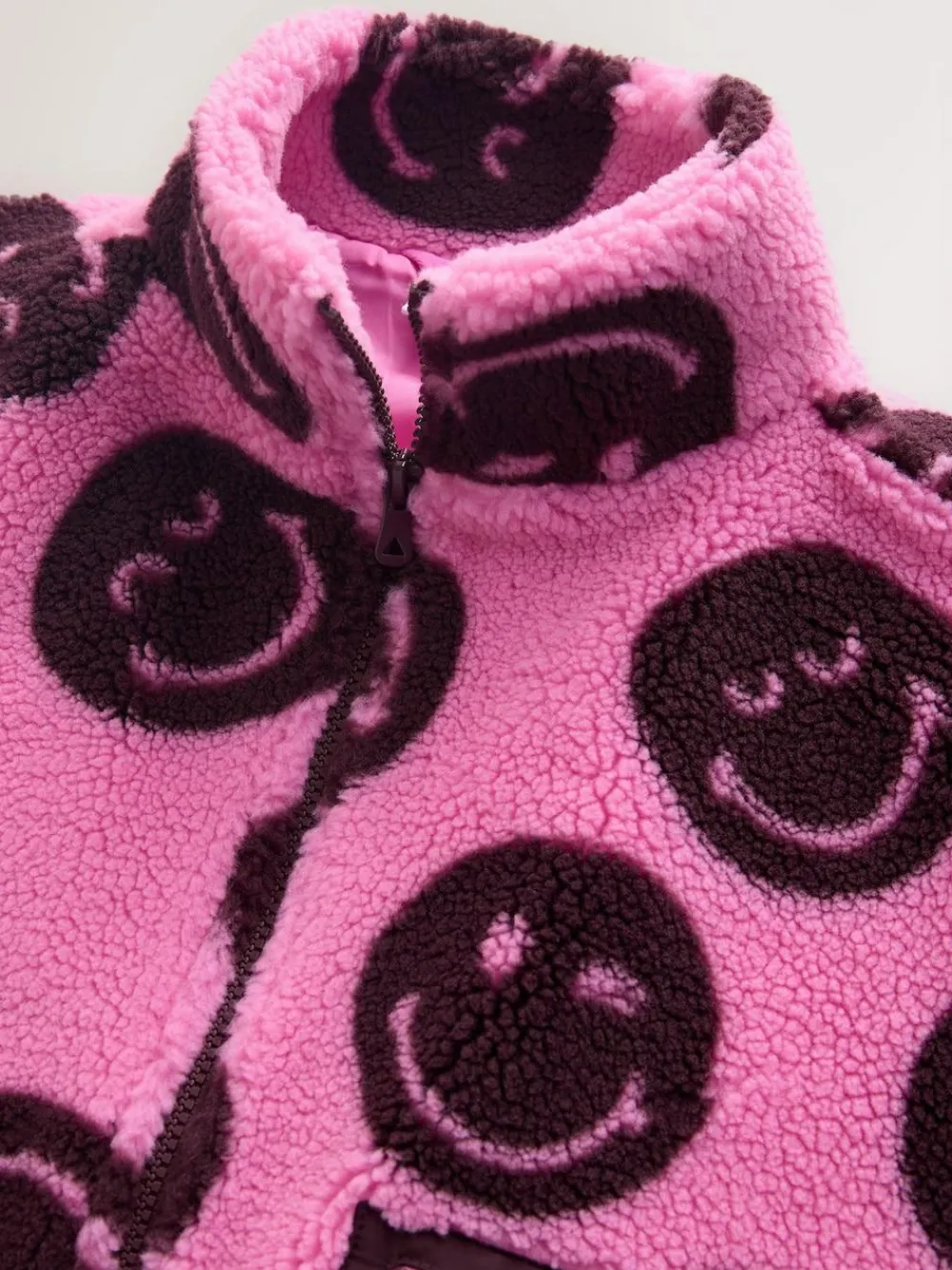 Online Next Zip Up Borg Jacket (3-16yrs) Pink/Berry Smiley