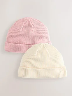 Next Pink/Cream Cable Knitted Baby Beanies 2 Pack (0mths-2yrs)^ Hats & Scratch Mitts|Newborn Accessories