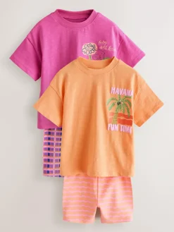 New Next Top & Cycle Shorts Set 2 Pack (3mths-7yrs) Pink/Orange