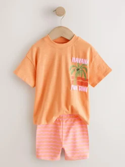 New Next Top & Cycle Shorts Set 2 Pack (3mths-7yrs) Pink/Orange
