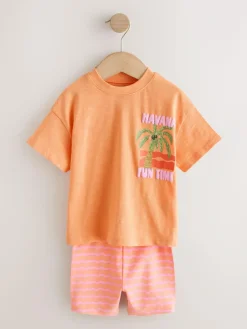 New Next Top & Cycle Shorts Set 2 Pack (3mths-7yrs) Pink/Orange