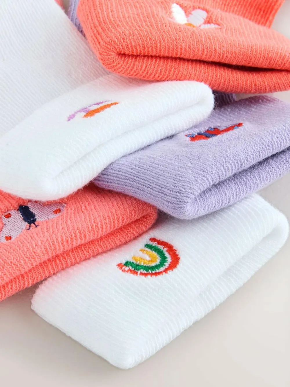 Best Next Baby Roll Top Socks 5 Pack (0mths-2yrs) Pink/Purple/White