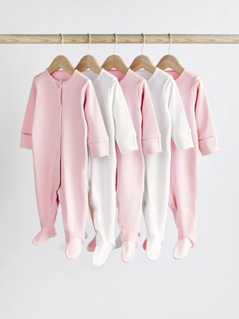 Next Pink/White 5 Pack Baby Sleepsuits (0-2yrs)^ Multipacks|Nightwear