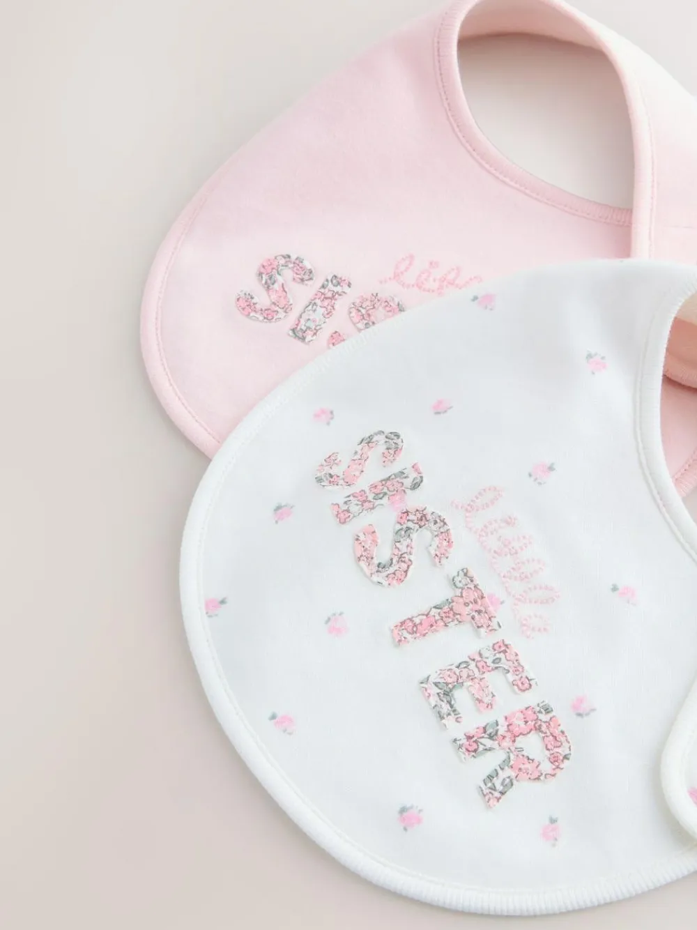 Clearance Next Pink/White Sister Family Baby Bibs 2 Pack