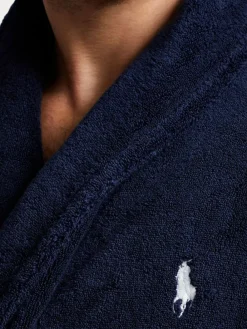 New Polo Ralph Lauren Shawl Collar Dressing Gown Navy