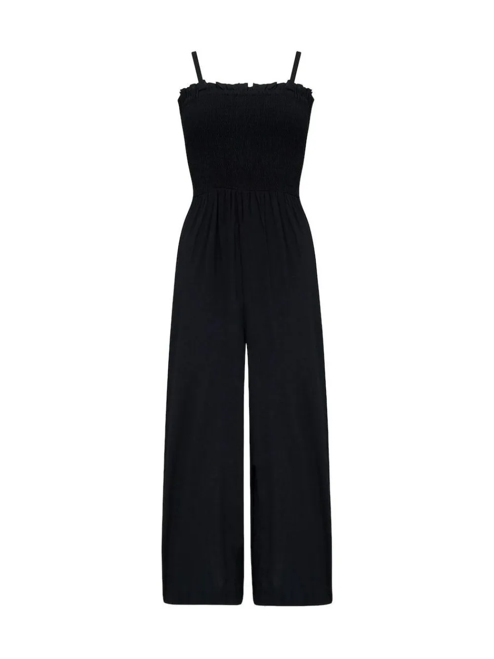 Pour Moi Dark Black Strapless Shirred Bodice Crop Leg Beach Jumpsuit