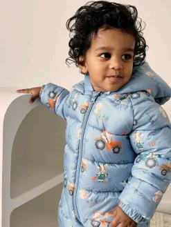 New Purebaby Showerproof Padded Puffer Pramsuit Blue