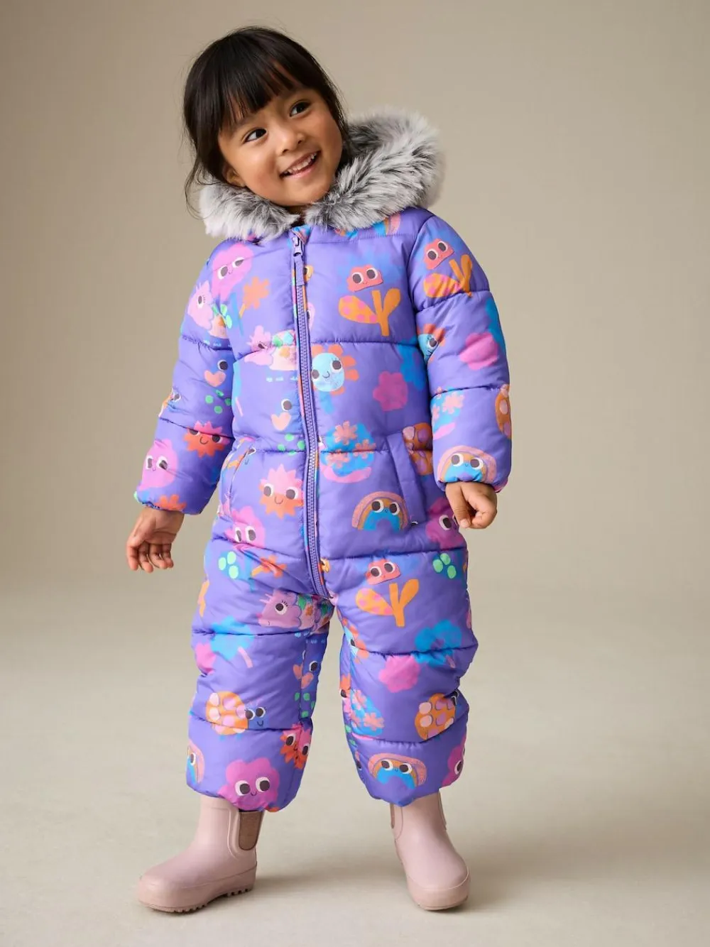 Outlet Next Shower Resistant Faux Fur Trim Snowsuit (3mths-7yrs) Purple Character