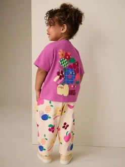 Next Purple Short Sleeve T-Shirt and Joggers Barrel Set (3mths-7yrs)^ Baby Girls|Tops