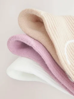 Next Purple, White and Neutral 3 Pack Cotton Rich Cushioned Sole Ankle Socks^ Baby Girls|Baby Girls