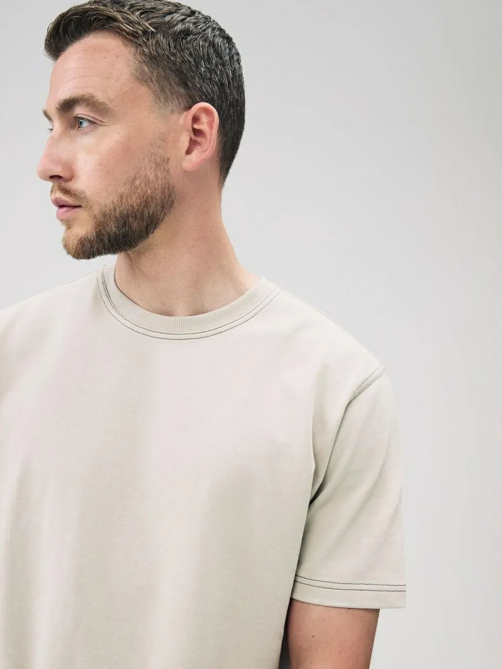 Next Putty Contrast Stitch Regular Fit Heavyweight T-Shirt^ Tops & T-Shirts