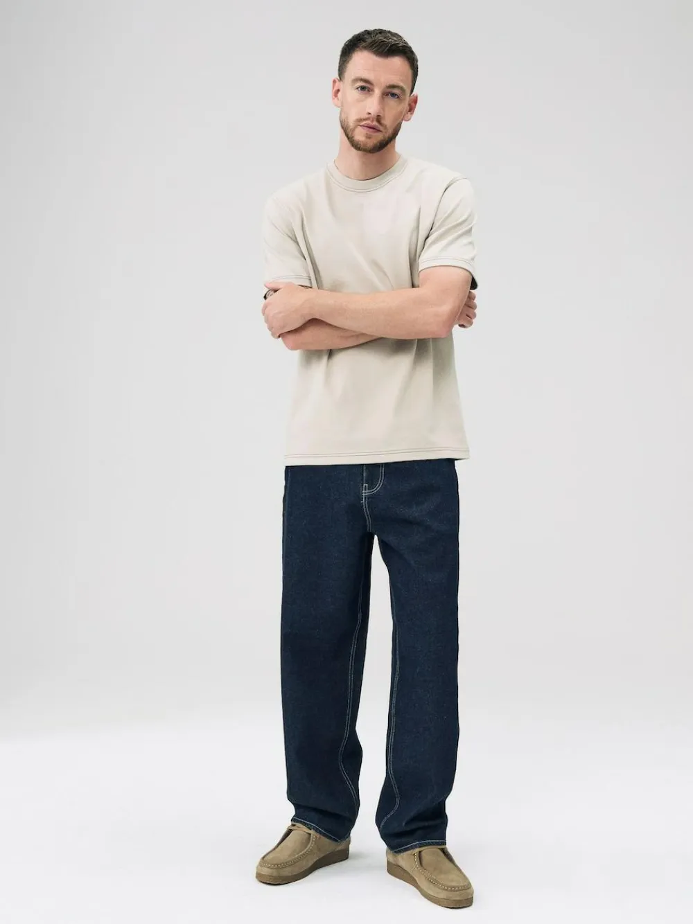 Next Putty Contrast Stitch Regular Fit Heavyweight T-Shirt^ Tops & T-Shirts