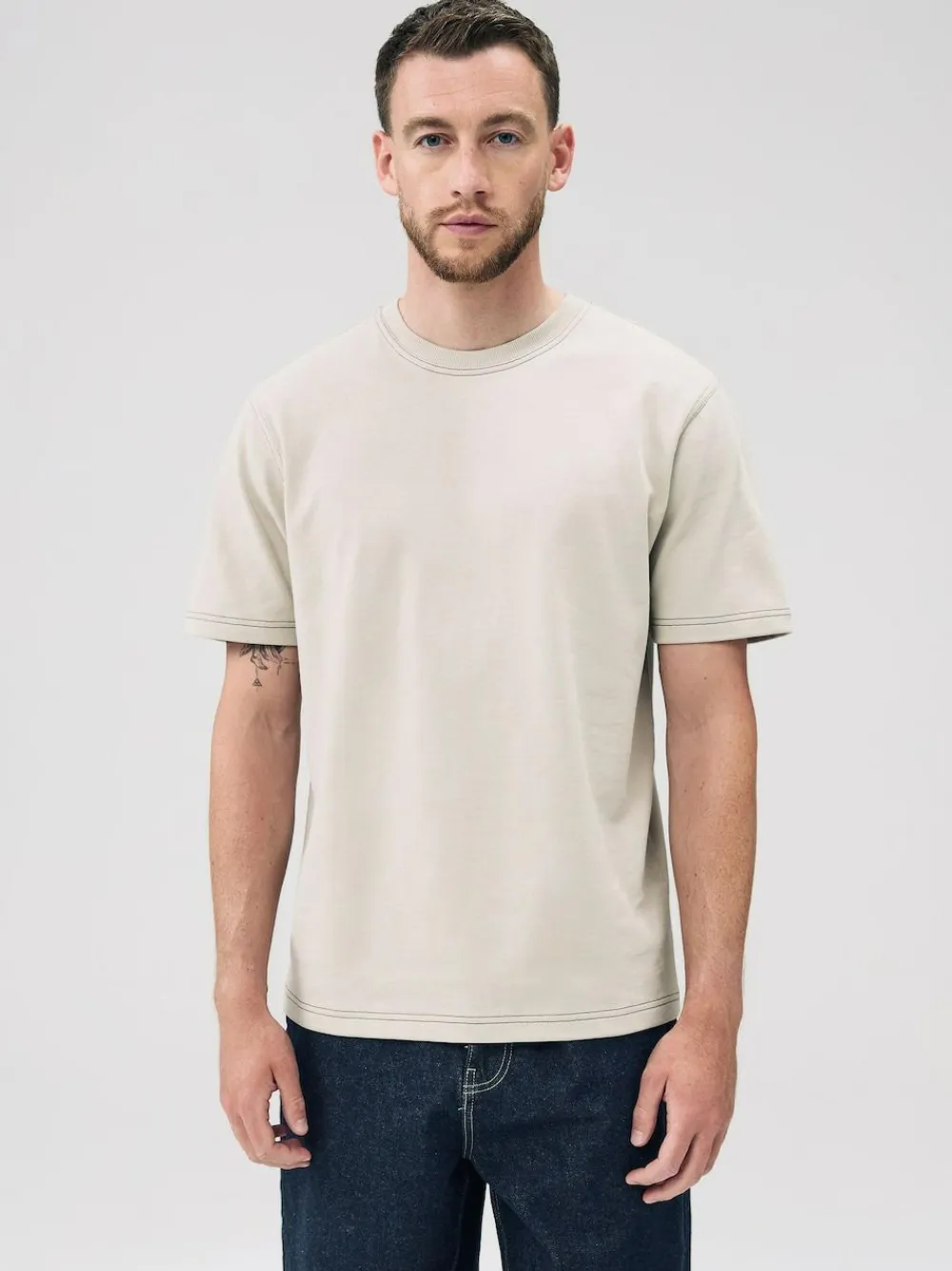 Next Putty Contrast Stitch Regular Fit Heavyweight T-Shirt^ Tops & T-Shirts