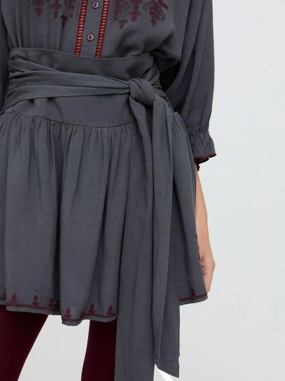 Hot Raffya Grey Julie Embroidered Skater Mini Skirt