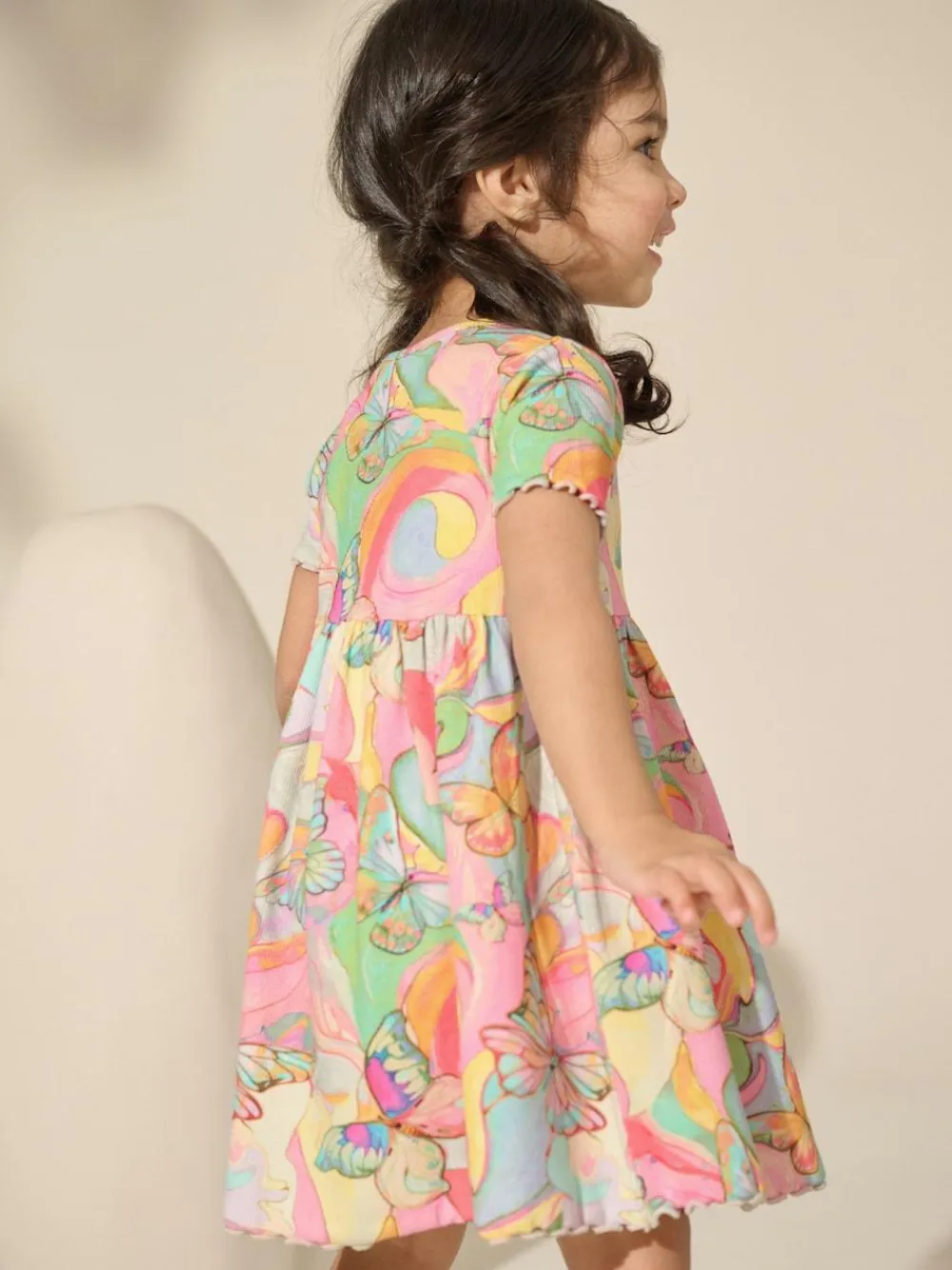 Hot Next Rainbow Butterfly Ribbed Jersey Dress (3mths-7yrs)