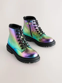 Next Rainbow Metallic Wide Fit (G) Warm Lined Lace-Up Ankle Boots^ Boots & Wellies