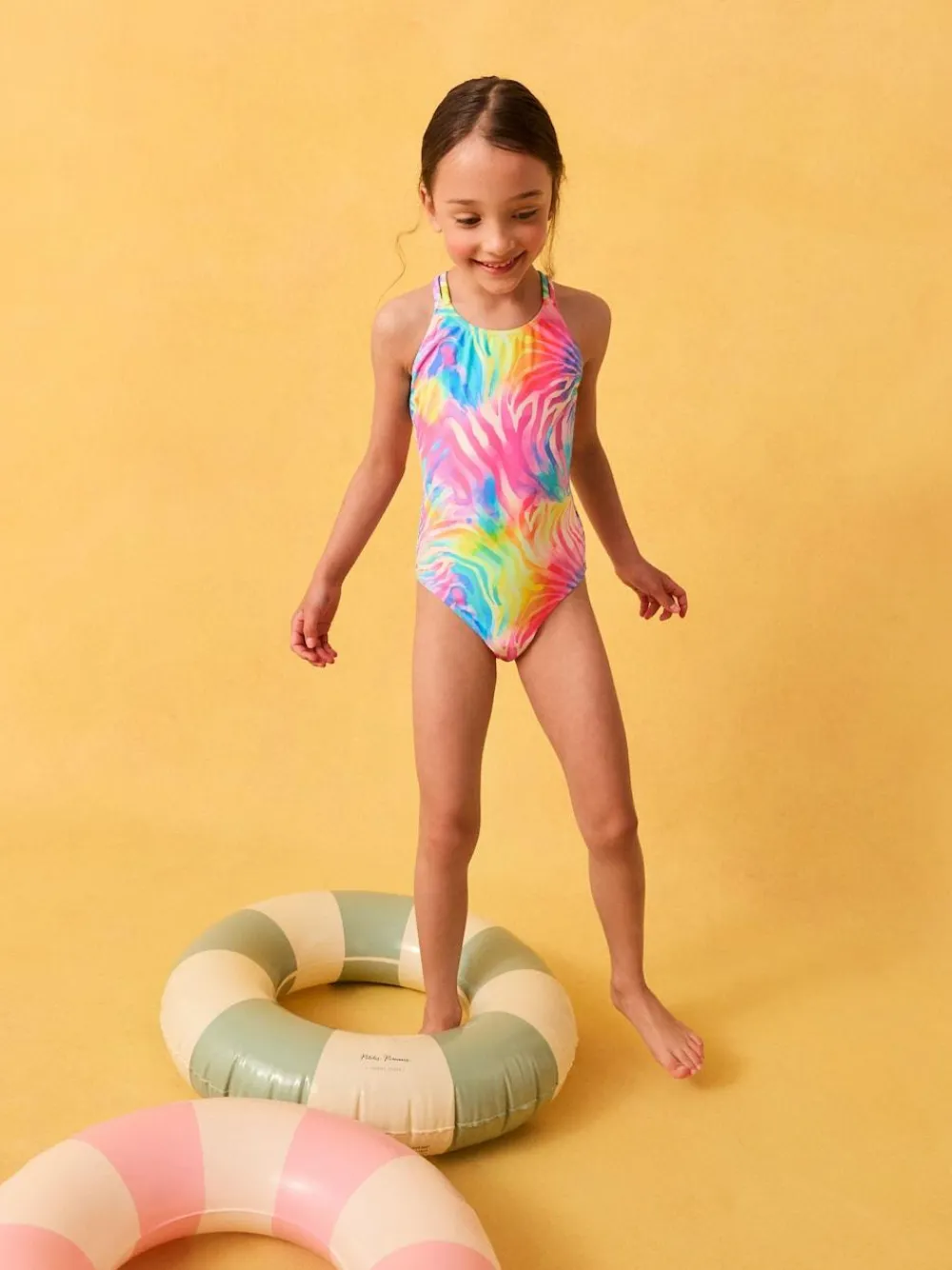 Next Rainbow Zebra Double Strap Swimsuit (3-16yrs)^ Swimwear|Swimwear