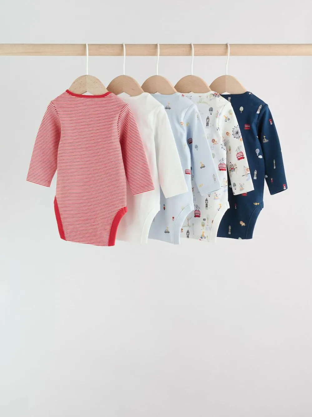 Next Red Baby London Long Sleeve Bodysuits 5 Pack^BOY Bodysuits & Vests|Vests