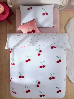 Next Red Cherry Poms Printed Polycotton Duvet Cover and Pillowcase Bedding Set^ Childrens Bedding|Bedsets & Duvet Covers