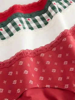 Best Next Red Heart/Green Check Short Cotton Lace Knickers 4 Pack