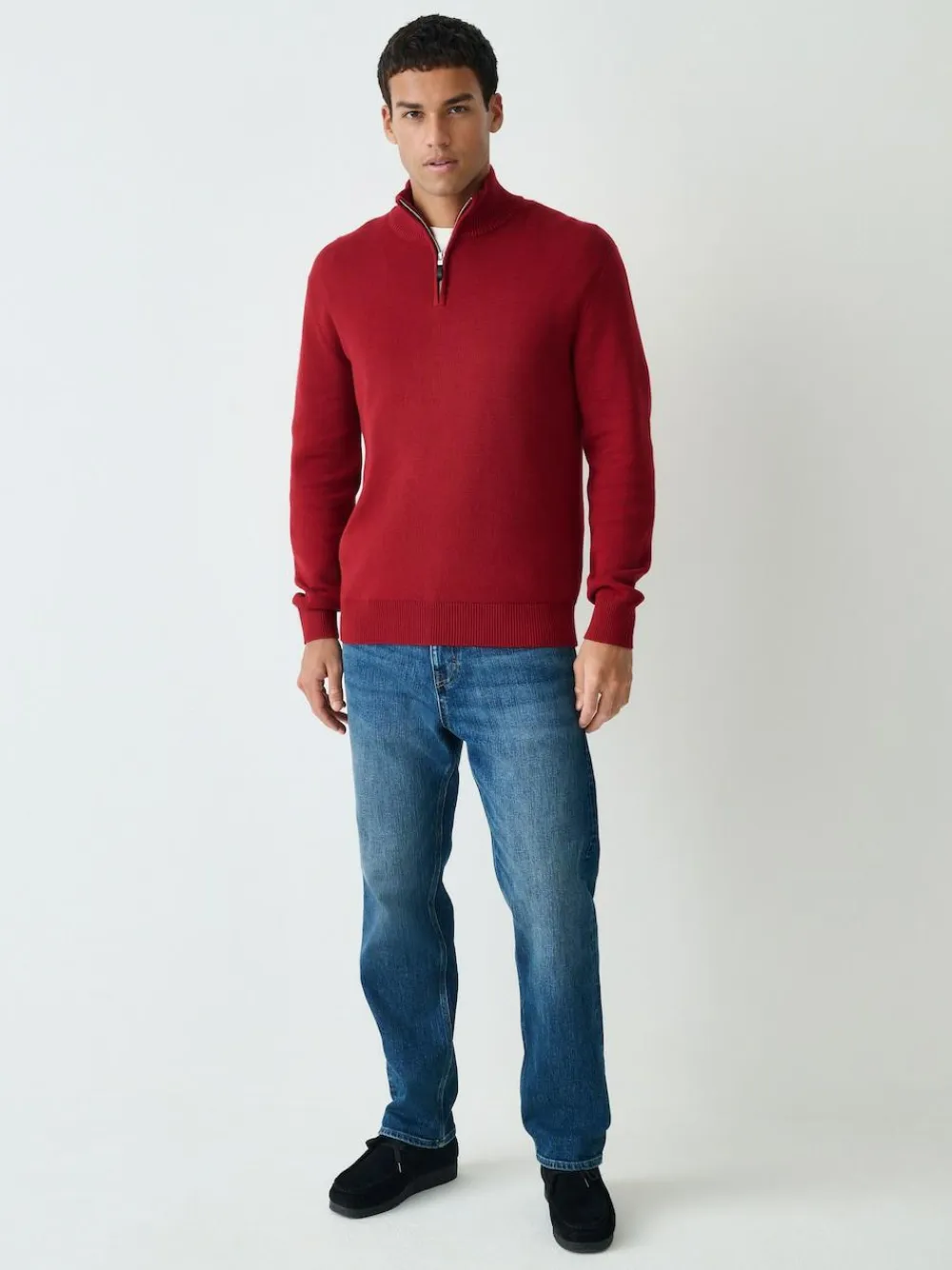 Next Red Plain N.Premium Regular Fit 100% Cotton Premium Quarter Zip Jumper^ Knitwear|Knitwear