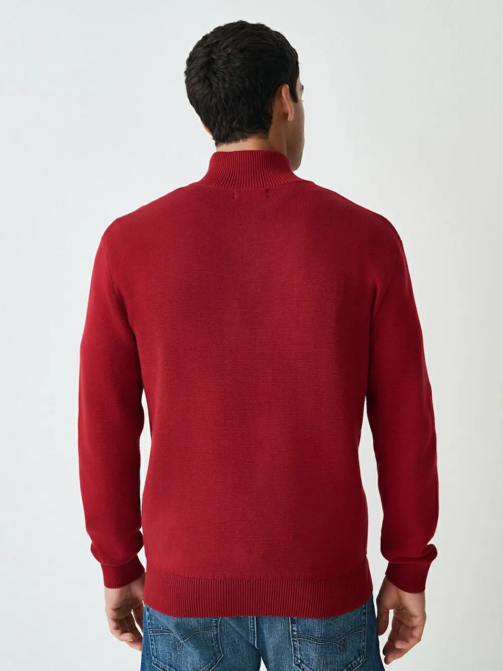 Next Red Plain N.Premium Regular Fit 100% Cotton Premium Quarter Zip Jumper^ Knitwear|Knitwear