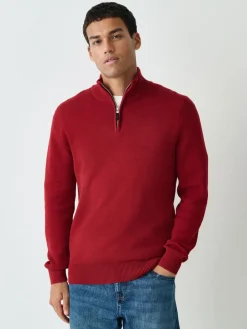 Next Red Plain N.Premium Regular Fit 100% Cotton Premium Quarter Zip Jumper^ Knitwear|Knitwear