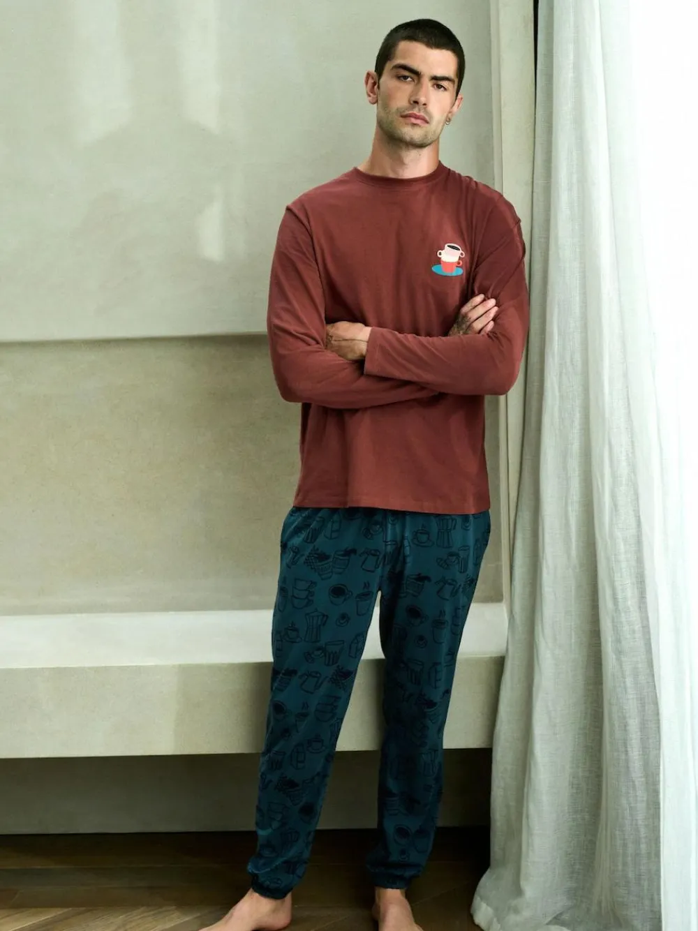 Hot Next Graphic Long Sleeve Jersey Pyjamas Set Red/Blue