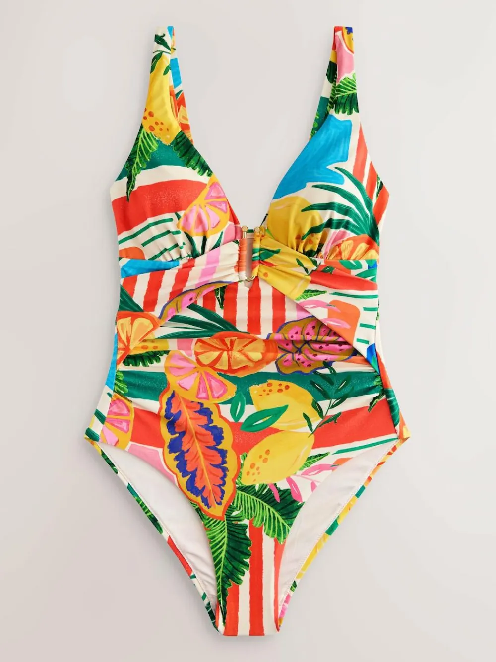 Best Next Utrim Tummy Control Plunge Swimsuit Red/Green Tropical