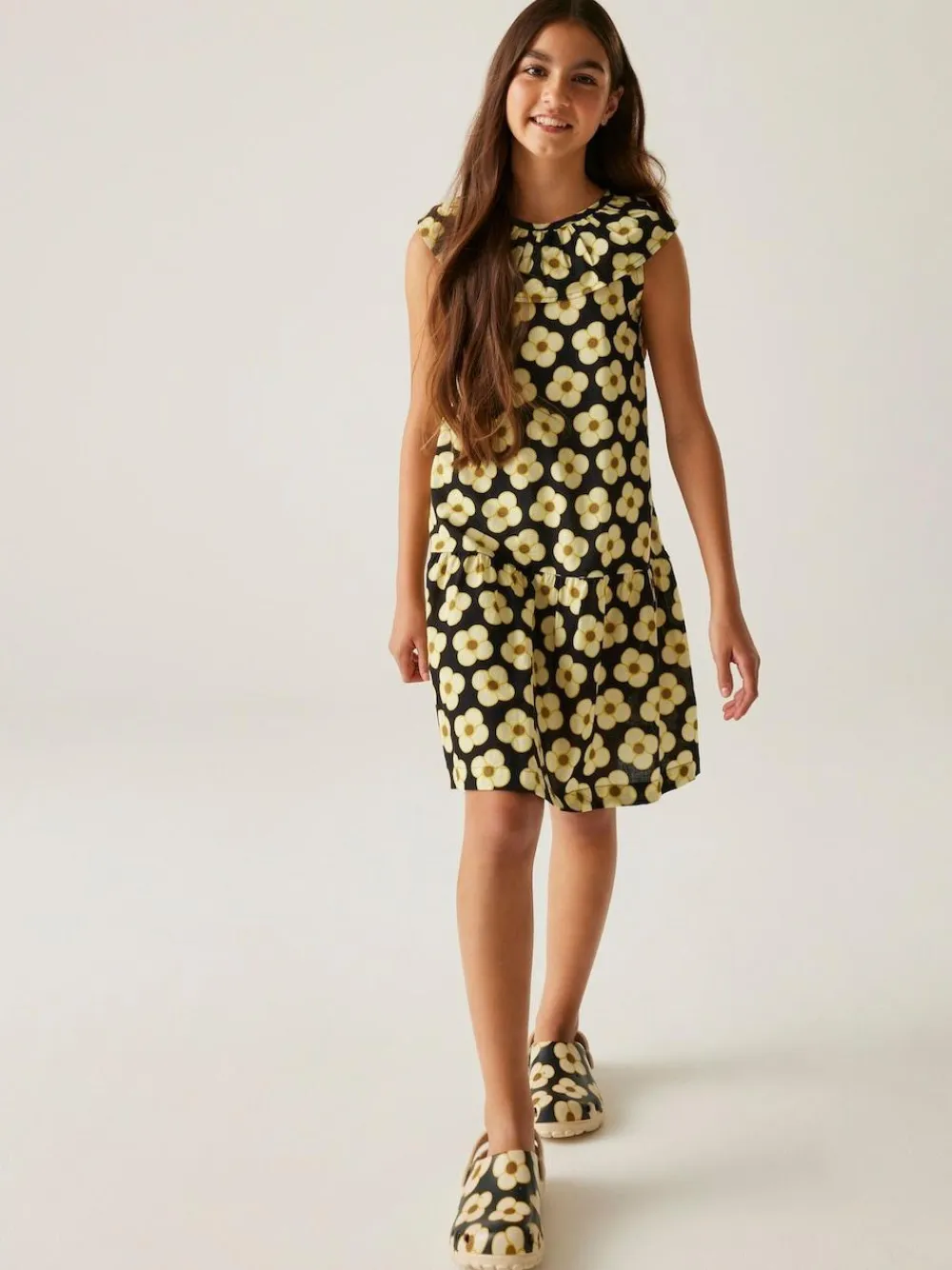 Outlet Regatta Girls 100% Cotton Orla Kiely Playsuit Black yellow