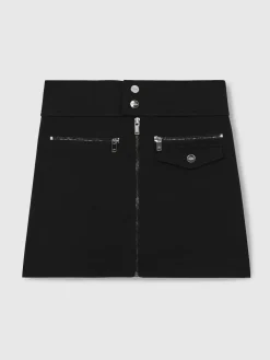 New Reiss Black Poppie 9-13 yrs Piqué Zip-Detail Mini Skirt