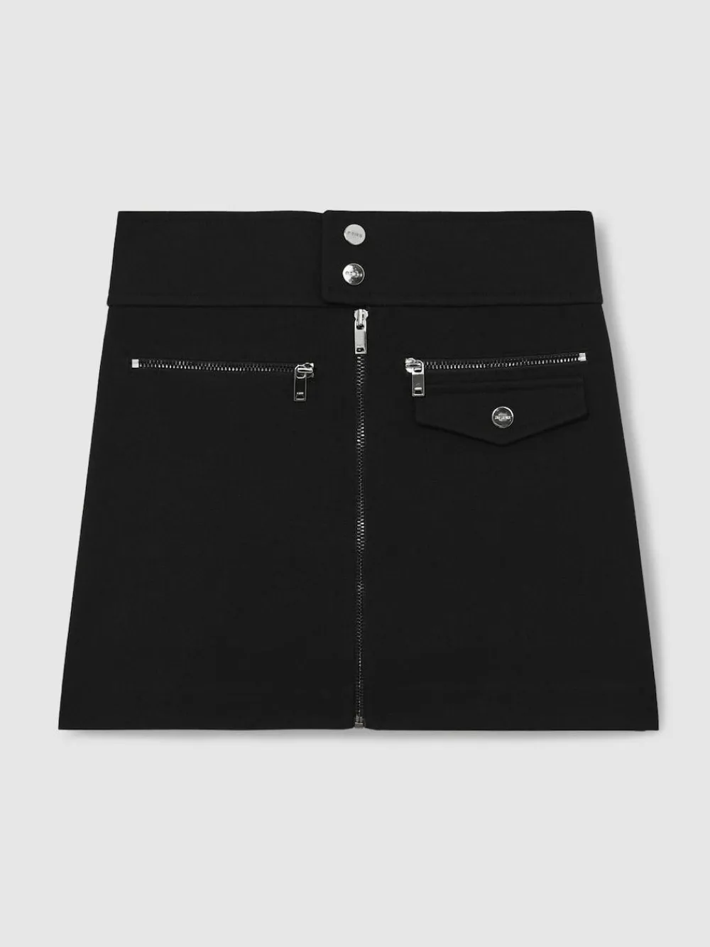 New Reiss Black Poppie 9-13 yrs Piqué Zip-Detail Mini Skirt