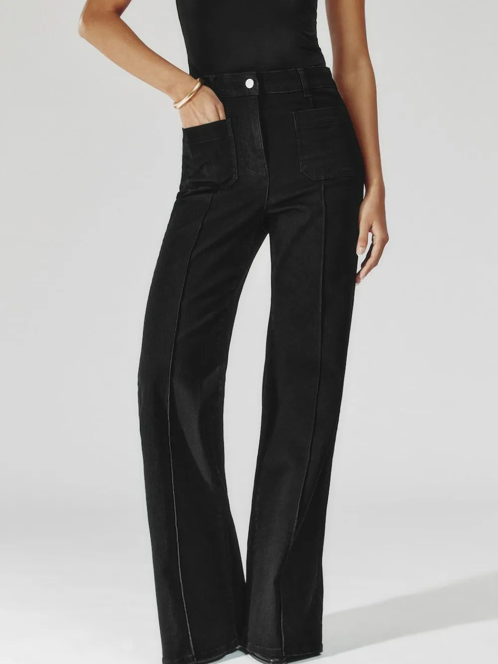 Reiss Black Sakura Petite Patch-Pocket Flared Jeans^Women Jeans|Jeans