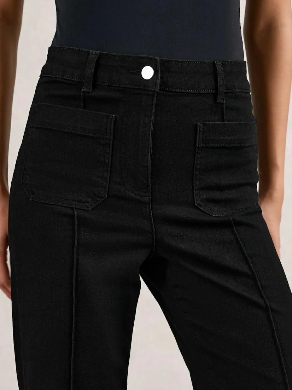 Reiss Black Sakura Petite Patch-Pocket Flared Jeans^Women Jeans|Jeans