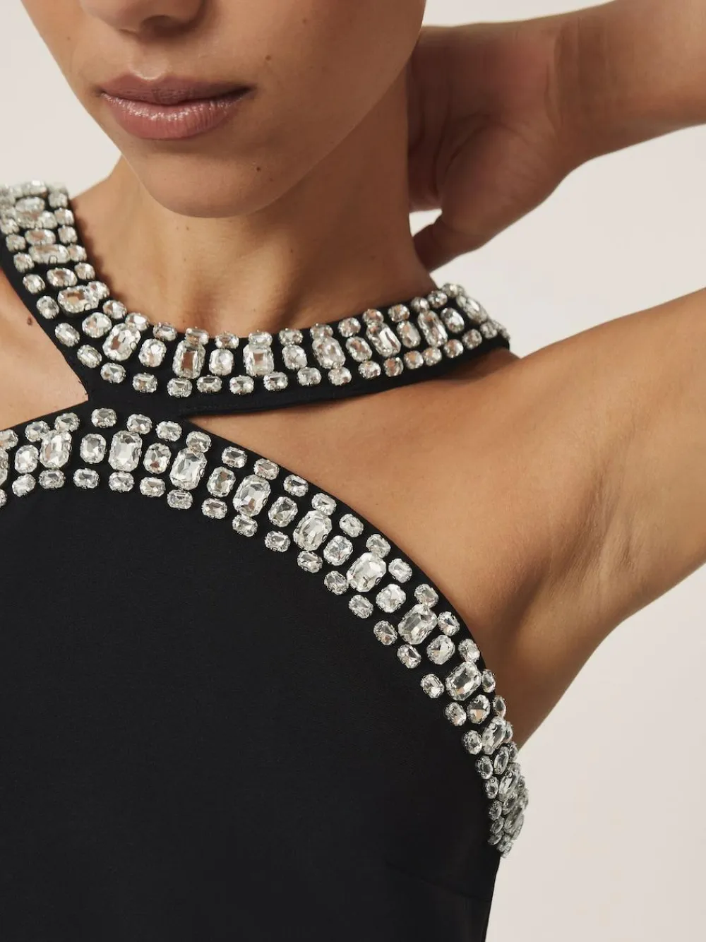 Sale Reiss Black Simone Crystal-Embellished Cut-Out Jumpsuit