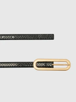 Clearance Reiss Chaya Suede Elongated-Buckle Skinny Belt Black Snakeskin