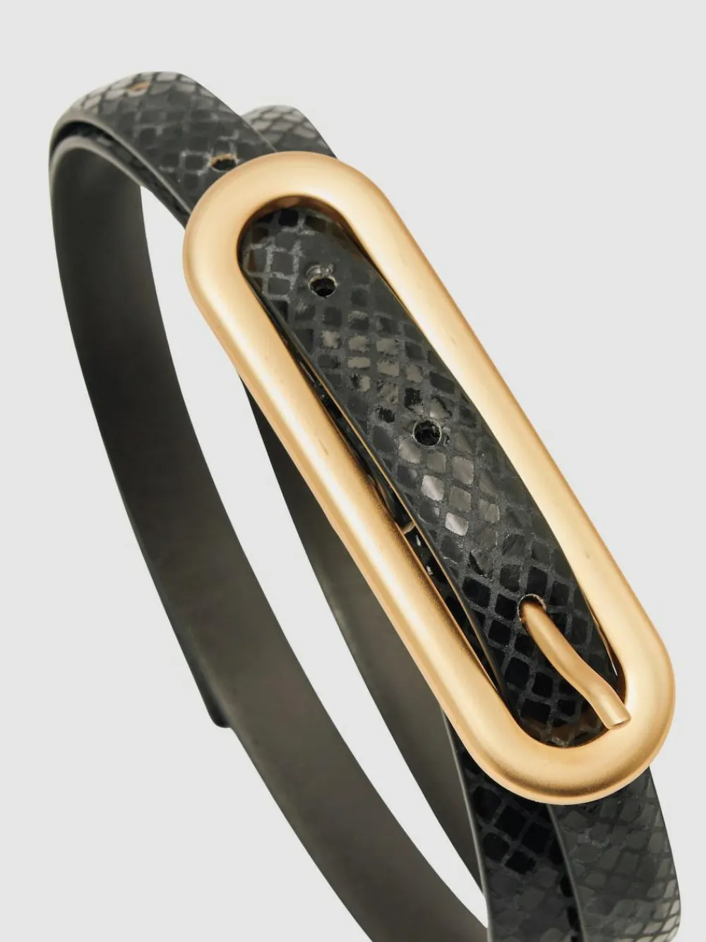 Clearance Reiss Chaya Suede Elongated-Buckle Skinny Belt Black Snakeskin