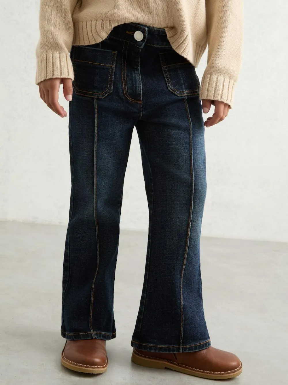Online Reiss Blue Sakura 3-9 yrs Patch-Pocket Flared Jeans